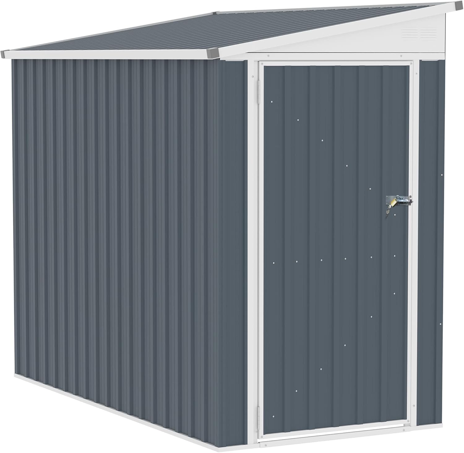 Outsunny 4' x 8' Metal Outdoor Storage Shed, Lean to Storage Shed, Garden Tool Storage House with Lockable Door and 2 Air Vents for Backyard, Patio, Lawn, Dark Gray