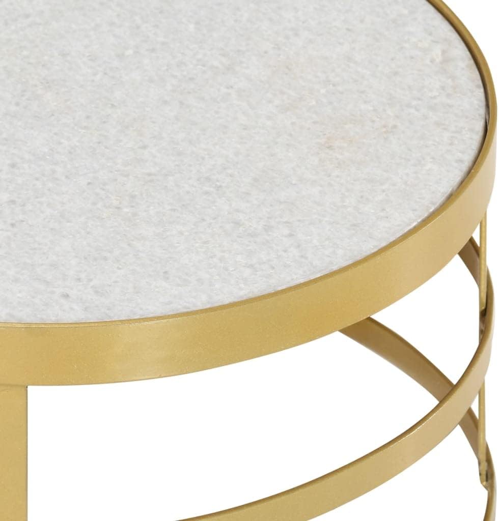 2 Piece Coffee Table Set Marble Brass and White, End Tables, Living Table, Center Tables for Living Room, Living Room Furniture for Office, Lounge, Cafe, Study, Bedroom