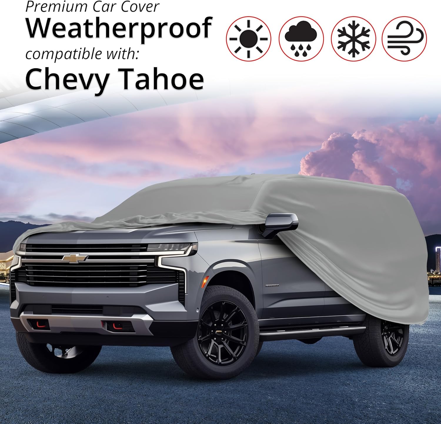 CarCovers Weatherproof SUV Cover & Warranty Compatible with Chevrolet 2015-2019 Tahoe - Outdoor Cover Theft Cable Lock SUV Accessories Better Than Waterproof