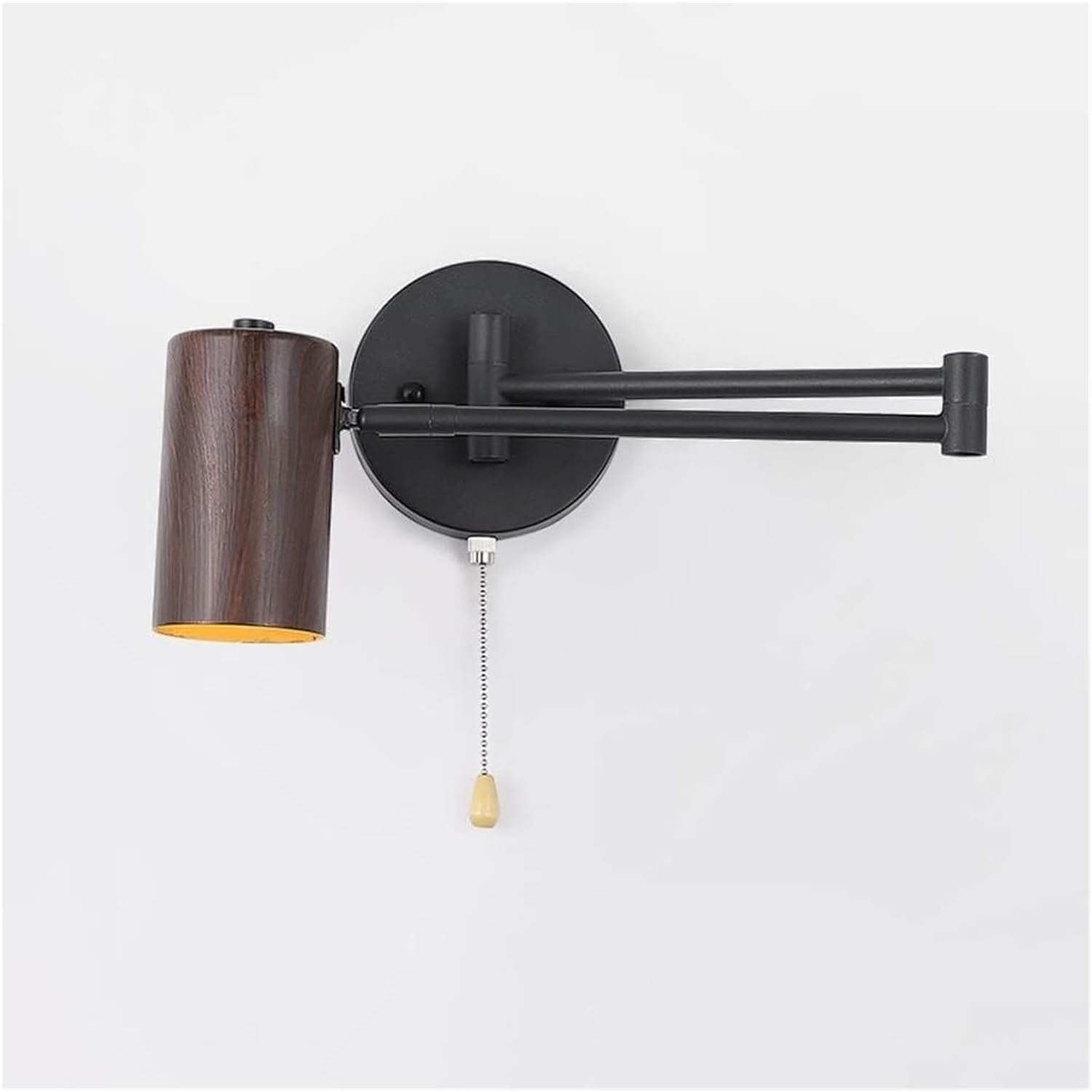 Wall Lamp Swing Arm Wall Lights with Pull Chain Switch, Bedside Reading Lighting Fixture Wood Pattern Lampshade E27 Bedside Sconces for Hotel Restaurant Bedroom Living Room (Color : Dark)