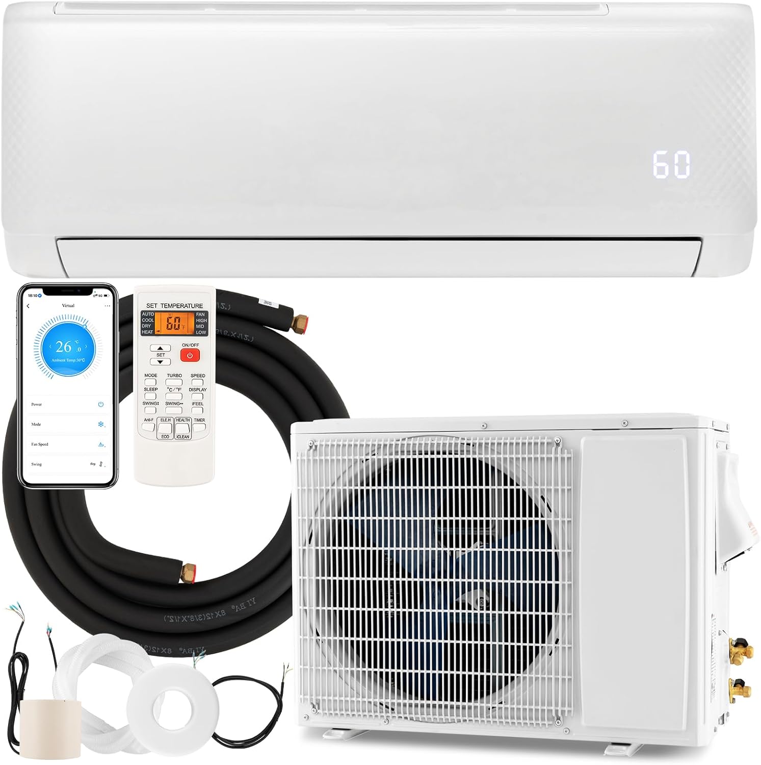 RELAX4LIFE Mini Split Ac/Heating System, 24000 BTU Ductless Mini Split Air Conditioner w/Heat Pump, Works with Alexa, Cools Up to 1500 Sq.Ft, Installation Kit, 21 SEER2 208-230V Inverter Split AC Unit