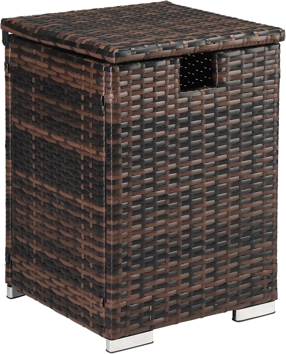 Gas Tank Storage Box, 15.7in Propane Tanks Wicker Propane Tanks Cover Table,Tanks Side Table with Storage, Outdoor Grill Table for Fire Pit Tables and Gas Grill Patio Furniture, Brown