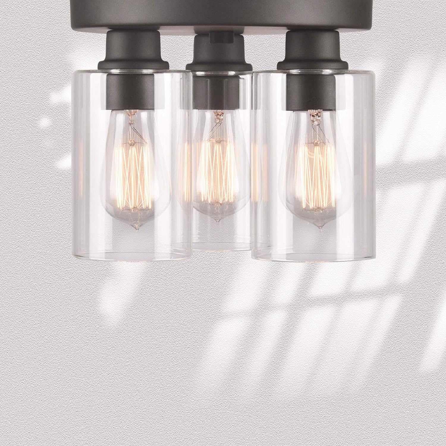 Debo Modern Farmhouse 3-Light Flush Mount Ceiling Light Fixture with Clear Glass Shade in Dark Bronze Finish for Hallway, Entryway, Passway, Bedroom, Garage, Kitchen, Balcony Living Room