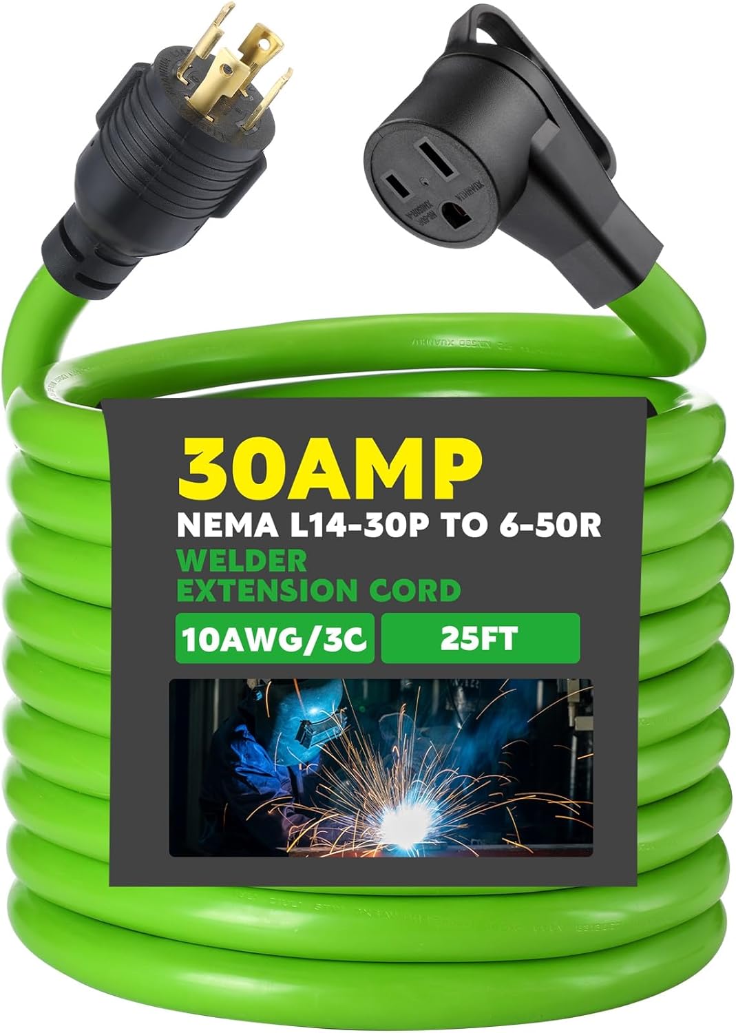 Kanayu 25 ft Welder Extension Cord Compatible with Nema L14-30p to 6-50r, 4 Prong Generator to 3 Prong Welder Power Adapter Cord 30 Amp Generator Locking Plug Connector to Welding