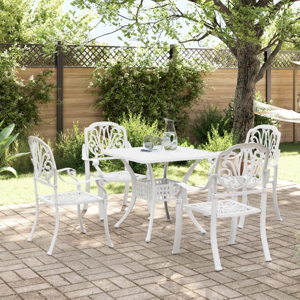 Furniture Sets 5 Piece Patio Dining Set White Cast Aluminum,Modern and Durable Outdoor Patio Dining Set for The Garden Oasis Garden Conversation Sets