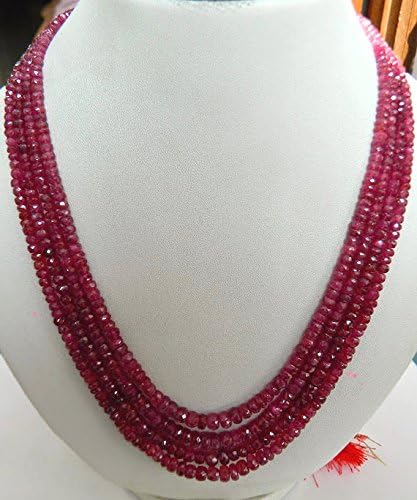 ruby necklace, multi strand ruby beads, faceted rondelles, glass filled ruby, 3 strands, 3mm to 5.5mm beads, 17 inch to 18 inches