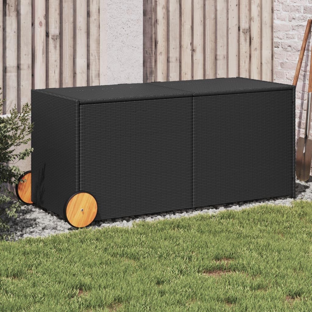 Garden Storage Box, Black, 74.8 Gallon Large Outdoor Deck Storage Bin with Wheels, Waterproof Patio Cushion Container for Pool & Garden Tools