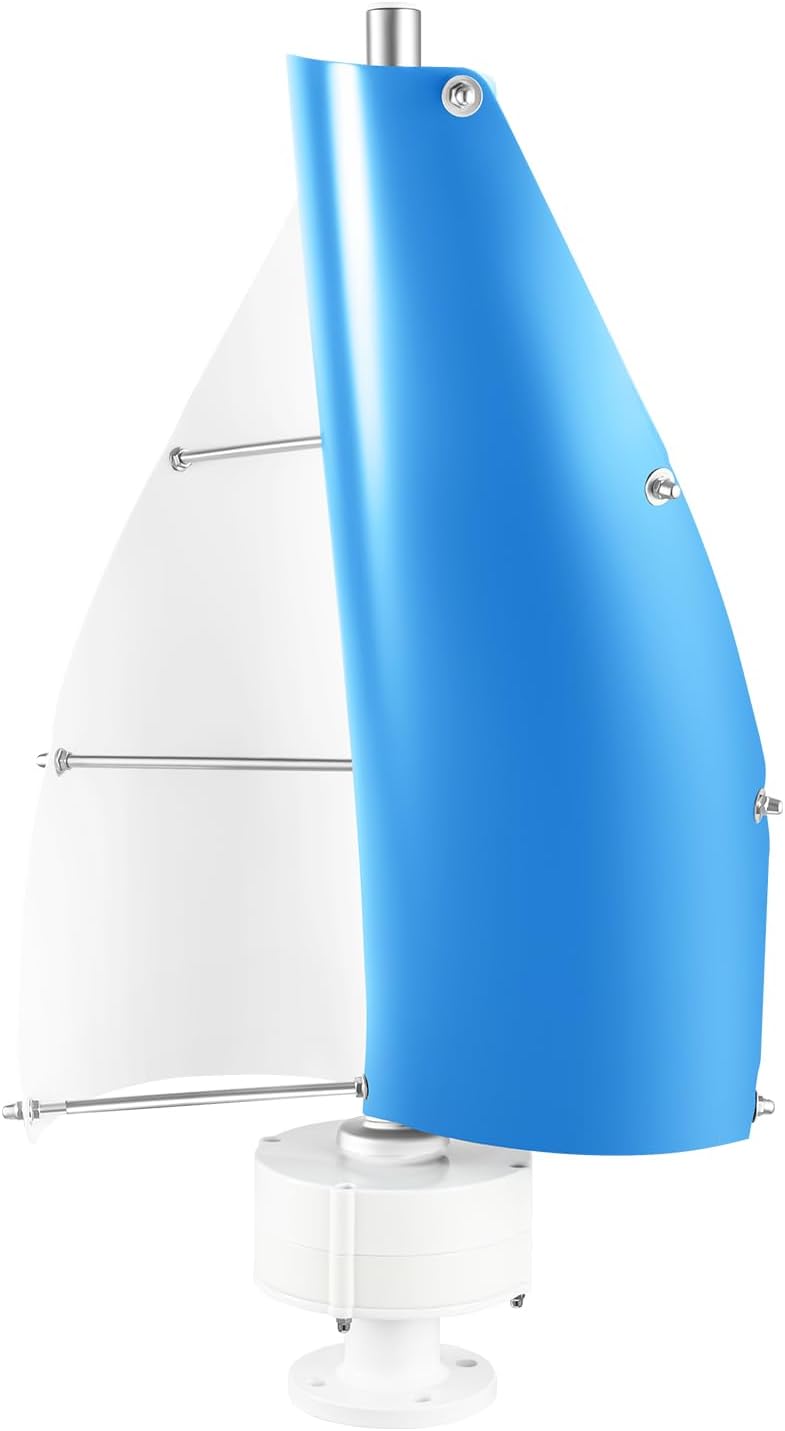 12V/24V Vertical Axis Wind Turbine 100W, Spiral Design Vertical Axis Wind Turbine Generator with Controller, 13m/42.65ft/ s Wind Speed Wind Turbine Power Generation for Home, Industrial (White, Blue)