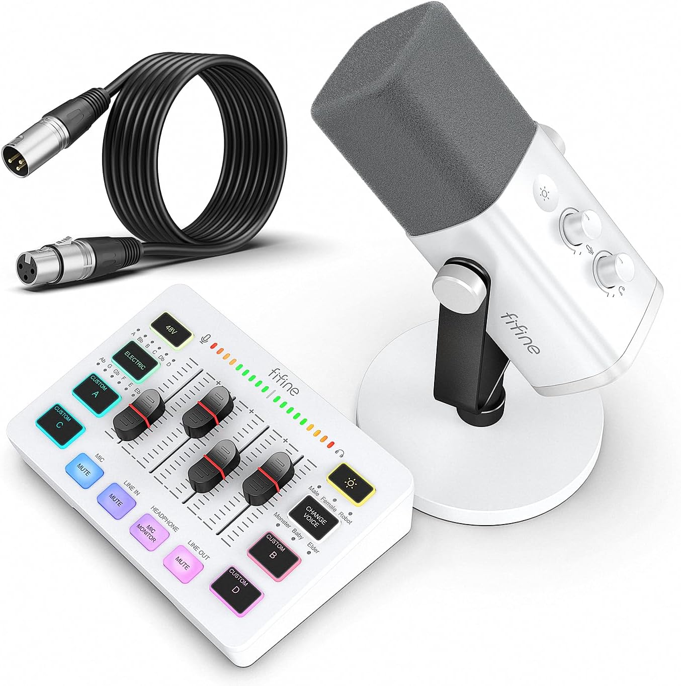 FIFINE Gaming Equipment Bundle, XLR/USB Streaming Dynamic Microphone with Audio Mixer Set, Podcast Recording Mic with Gain Knob, PC Mixer with Slider Fader Kit for Video, Game Voice-Ampligame KS5W