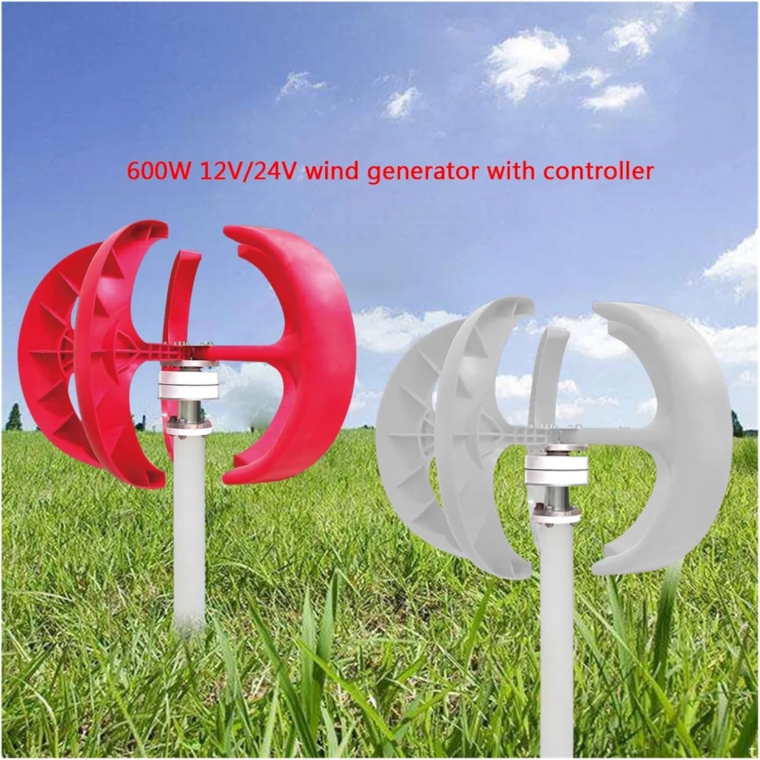 Wind Turbine Generator Kit, 600W 24V Lantern Type 5-Blade Vertical Axis Wind Turbine nerator Garden Boat Wind Motor for Hybrid Solar Wind System