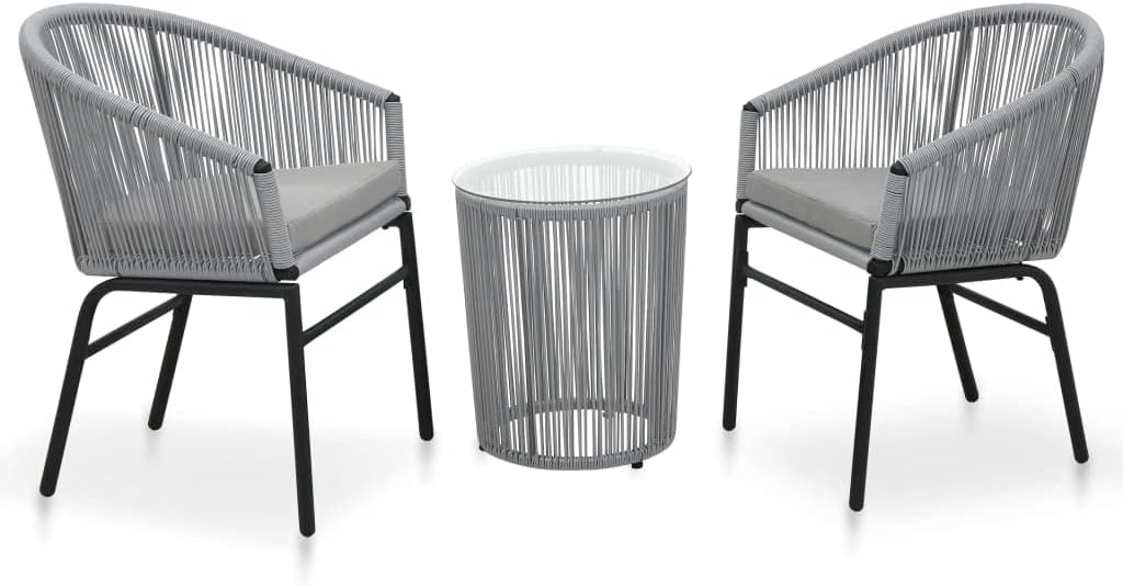 3 Piece Bistro Set with Cushions PE Rattan Gray, Patio Furniture Sets, Outdoor Furniture