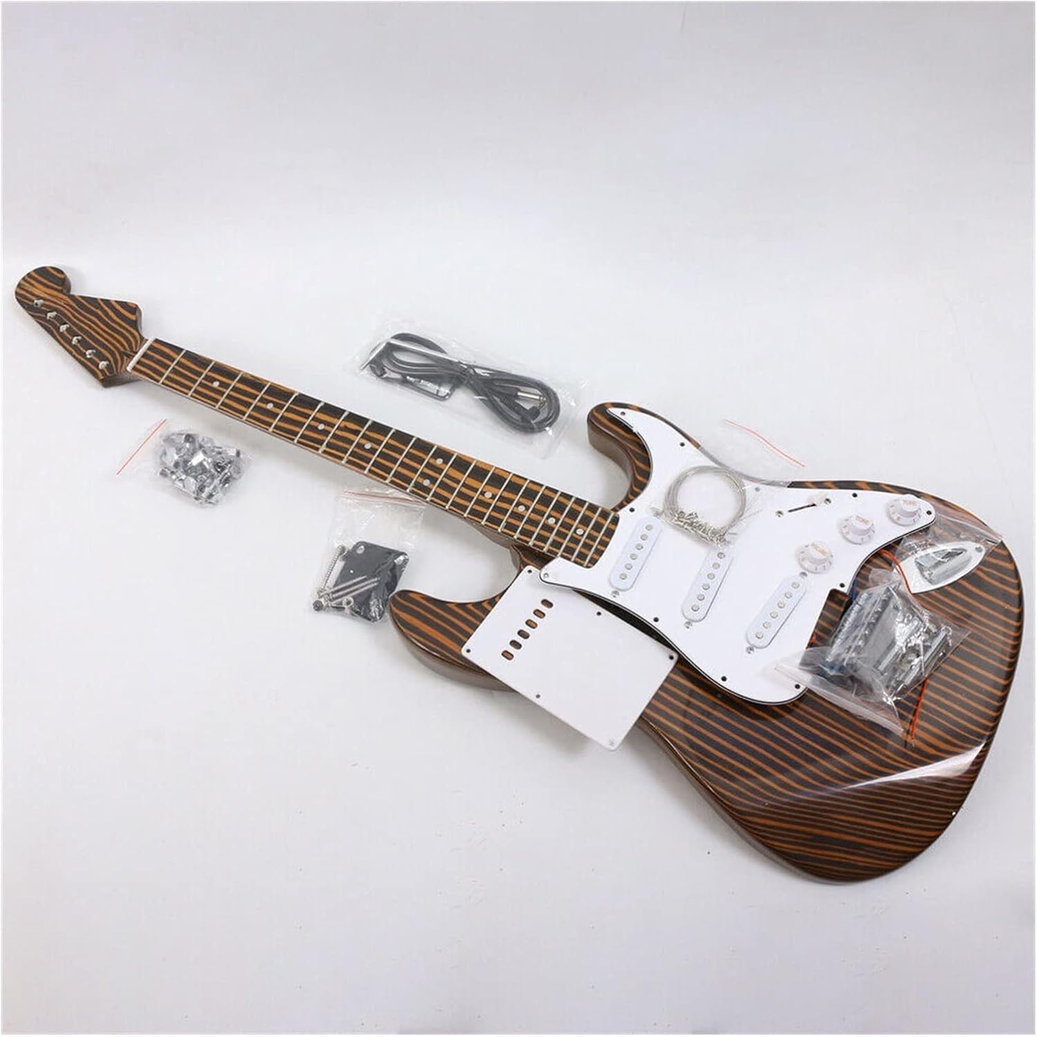 DIY Electric Guitar Kit Zebra Wood Electric Guitar Neck Guitar Body 22 Frets Guitar Kit with All Guitar Parts
