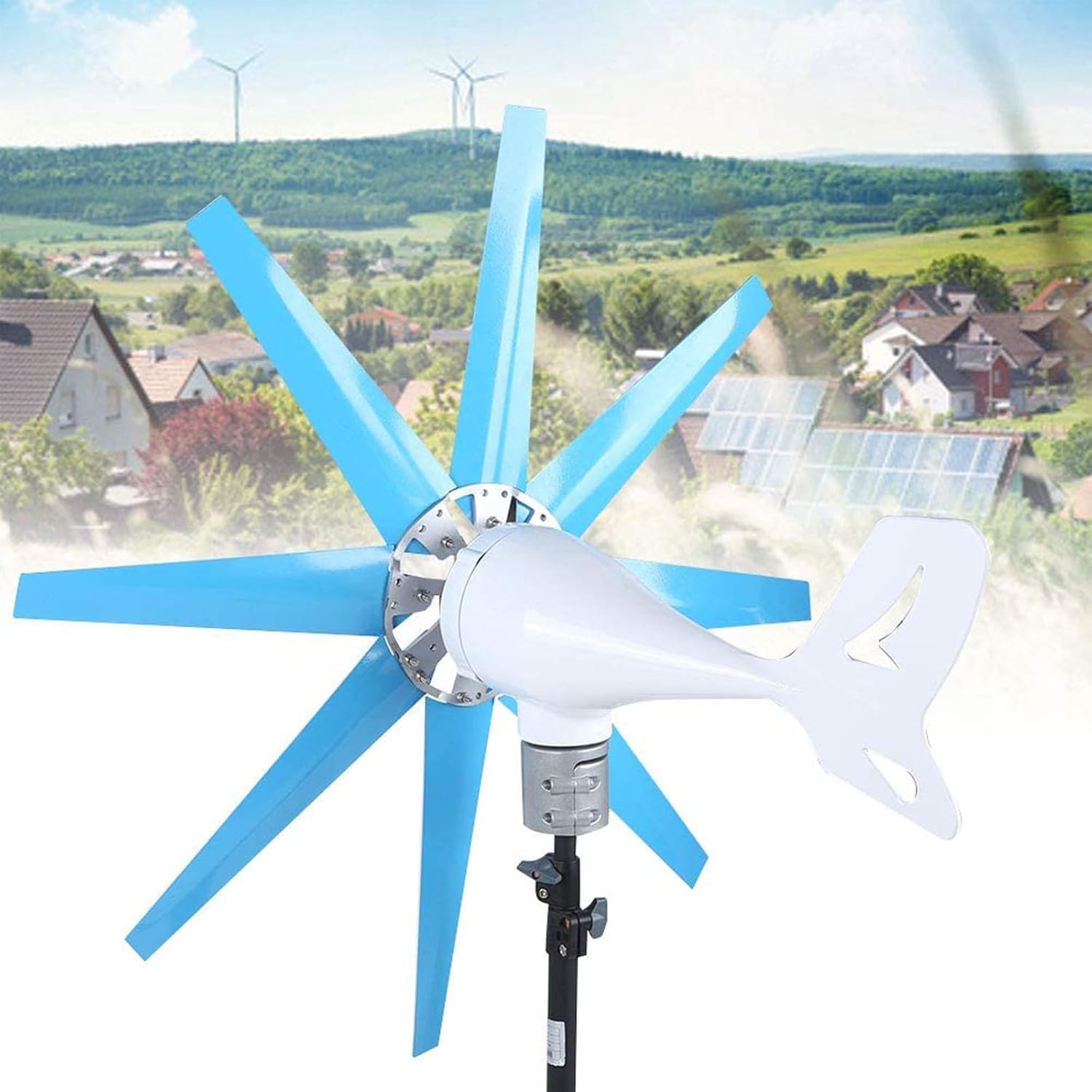 CAJUCA Wind Turbine 10000W with Wind Solar Controller, Wind Generator for Home Use, Wind Turbine Generator Kit 8 Blades Blue