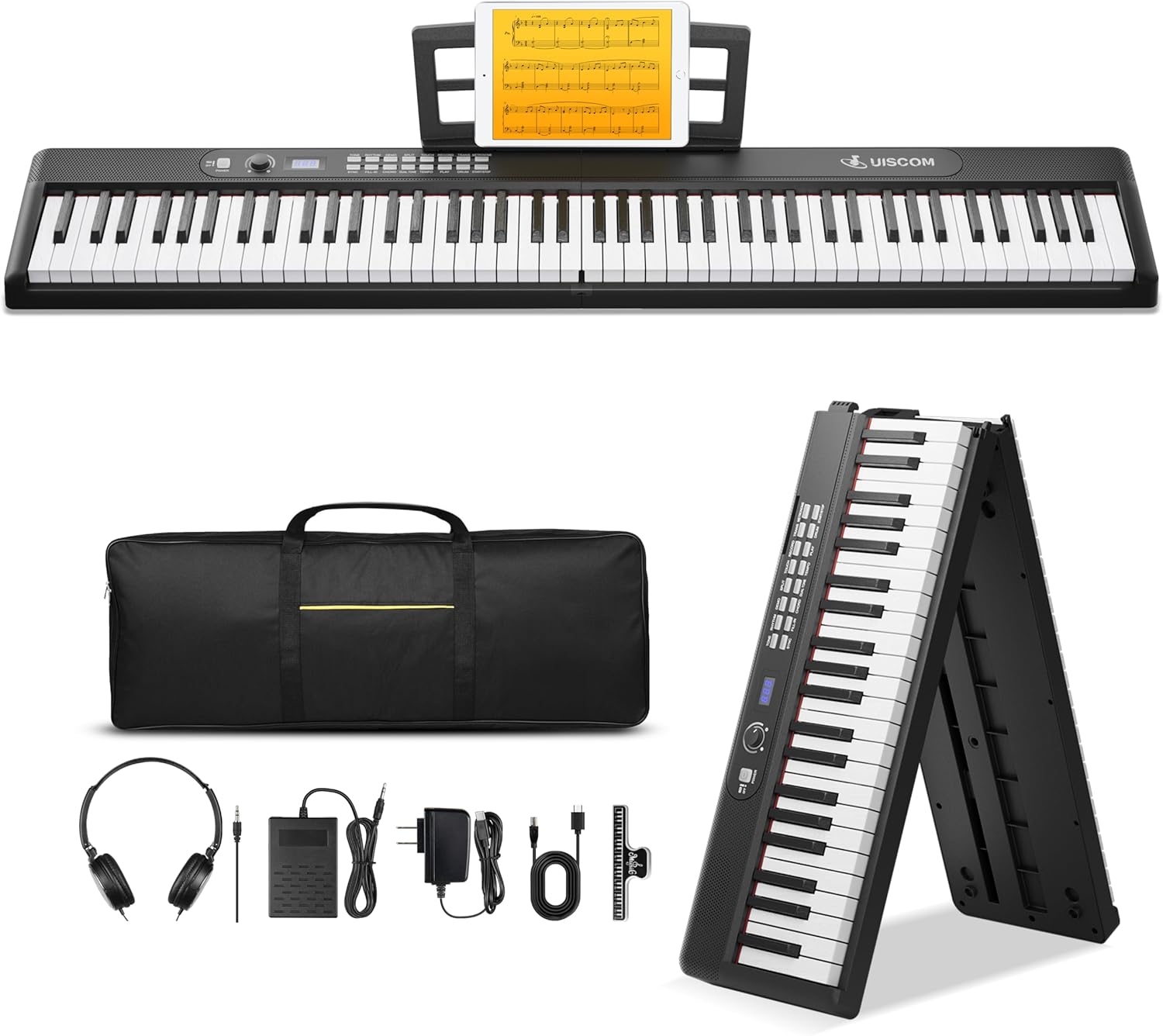 Keyboard Piano 88 Key Semi Weighted Portable Digital Piano for Beginner,Full Size Folding Electric Keyboard with Sustain Pedal,Carrying Case,MIDI,Suitable for Home/Stage（Black）
