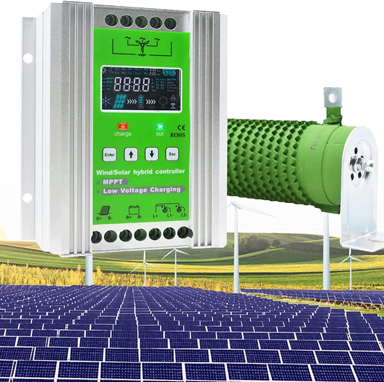 New Upgraded Wind Solar Hybrid Charge Controller, 6000W/8000W/10000W/12000W 12V/24V/48V Auto Distinguish Off Grid Mppt Wind Turbine Solar Charge Controller with LCD Screen,24v/48v-12000W