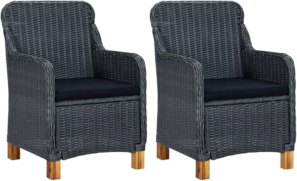 Patio Chairs with Cushions 2 pcs Poly Rattan Dark Gray,Patio Chairs Rattan Acacia Wood Powder Coated Steel Outdoor Sunbathing Chatting Chairs Outdoor Furniture, Outdoor Chairs