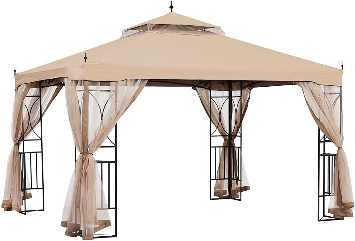 Garden Winds Replacement Canopy Top Cover Compatible with The ABCCANOPY and MasterCanopy Arrow Crescent Gazebo 10 x 12 - Riplock 350 Beige