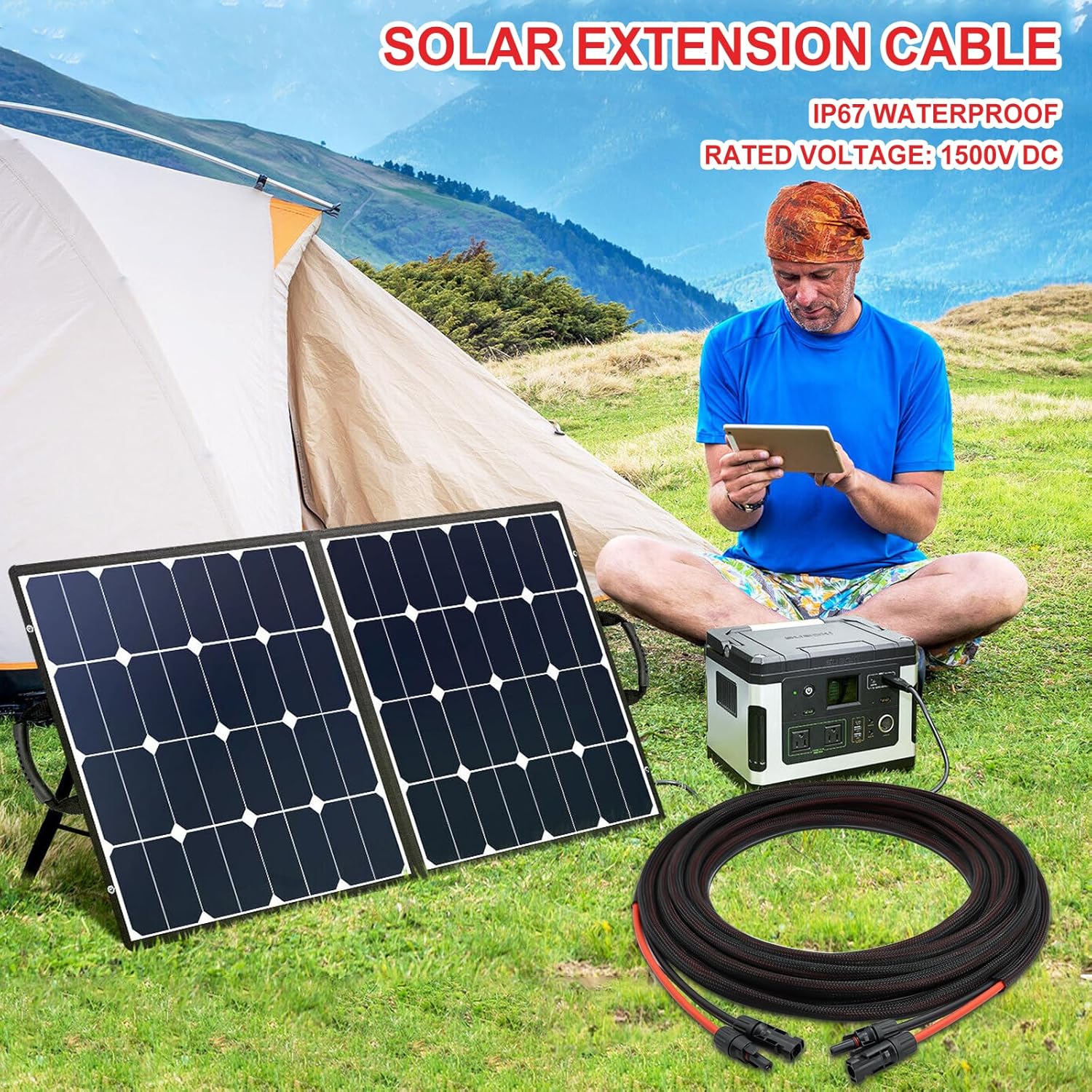 Twin Wire 50FT Solar Extension Cable - 10AWG (6mm) Black & Red with IP67 Solar Panel Connectors for Outdoor & Marine Use