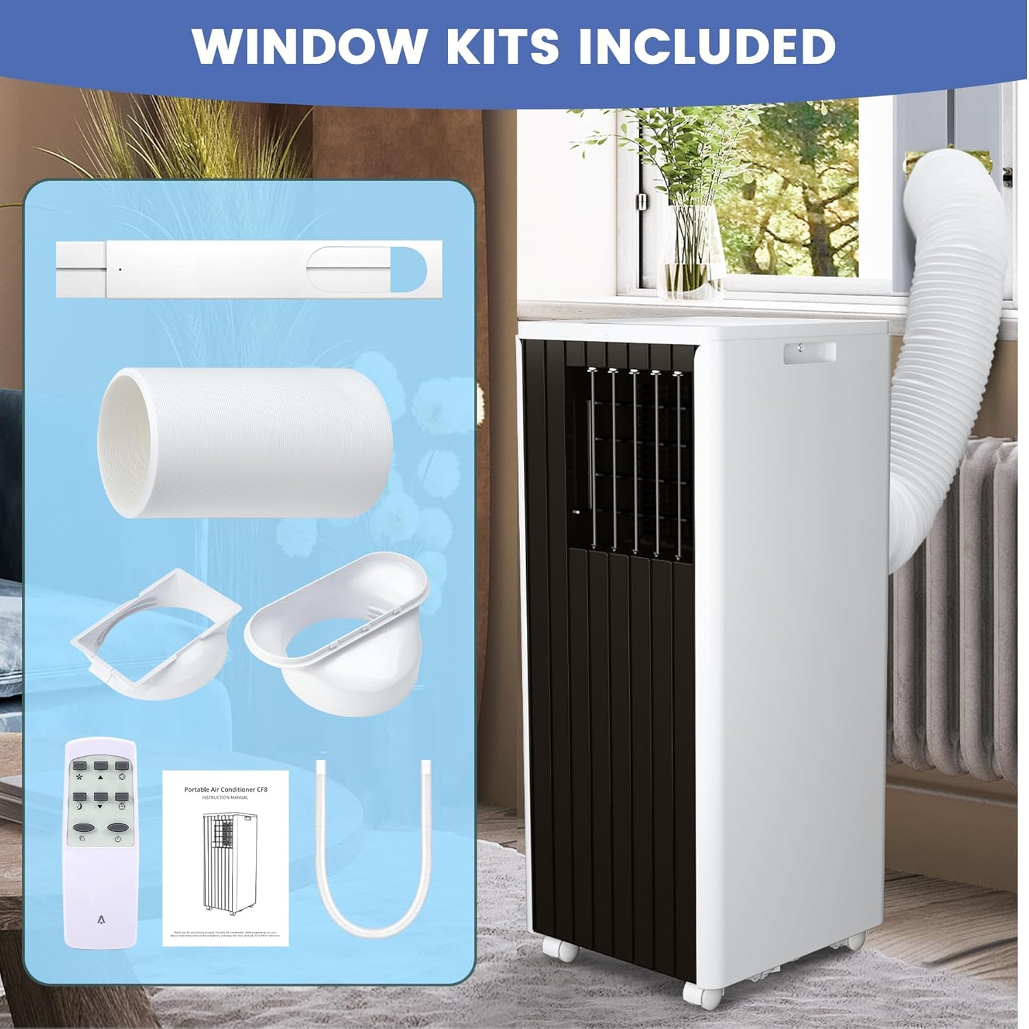 Ultra-Quiet 3-in-1 Air Conditioner with Dehumidifier & Fan for Room Cooling Up to 350 Sq.Ft, Energy Efficient with Remote Control