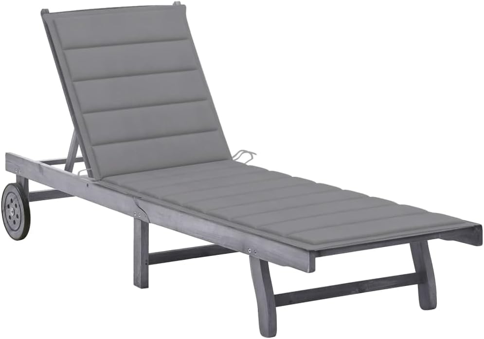 Patio Lounges Patio Sun Lounger with Cushion Gray Solid Acacia Wood