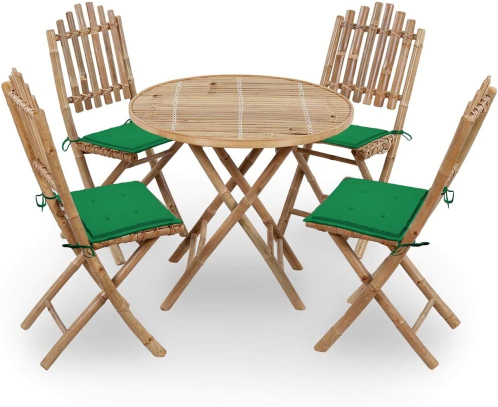 Patio Set 5 Piece Folding Patio Dining Set with Cushions Bamboo
