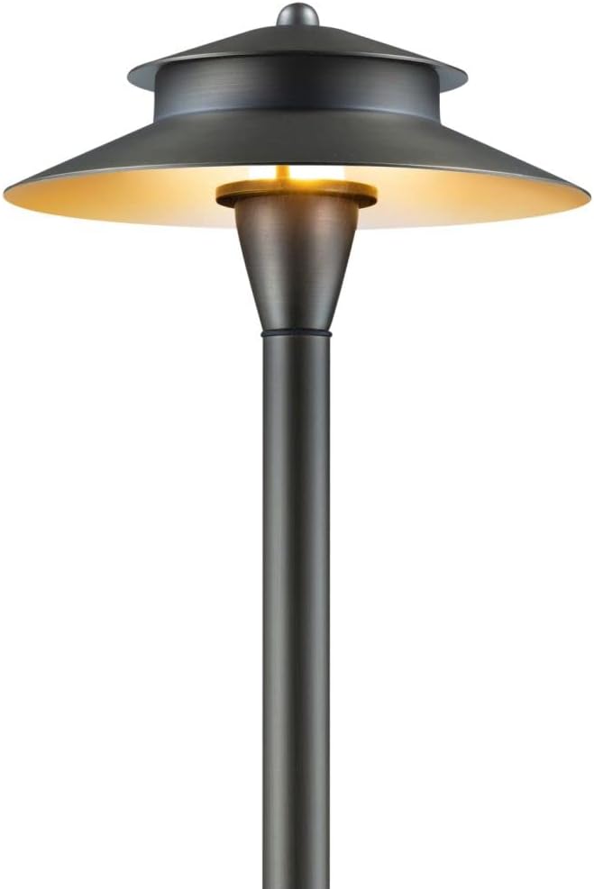 Gardenreet Landscape Path Lights Brass, 12V Low Voltage Pathway Lights Wired, Outdoor Garden Lights LED Waterproof, 2 Tier Bronze for Yard Walkway Driveway Without G4 Bulb