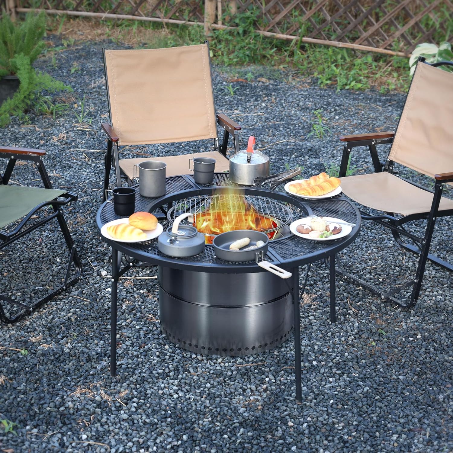 REDCAMP 36 Inch Fire Pit Surround Tabletop for Solo Stove Bonfire/Ranger, Foldable Round Fire Pit Table-Surround Ventilated Tabletop and Foldable Legs Design to Install and Portable for Yard, Patio