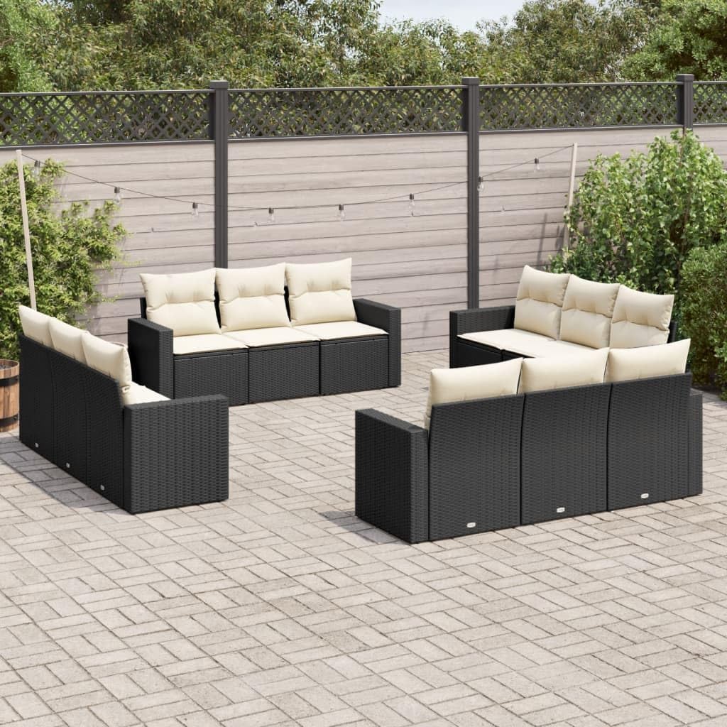 12-Piece Modular Garden Sofa Set, Black PE Rattan, Powder-Coated Steel Frame, Large Outdoor Patio Furniture Seating for 12 People, Weather-Resistant