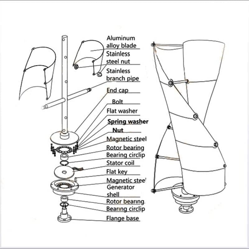 Vertical Spiral Wind Power Turbine Generator, 8000W Vertical Axis Breeze Start Wind-Solar Complementary +Magnetic Levitation Axis Wind Turbine Generator Power for Outdoor Garden