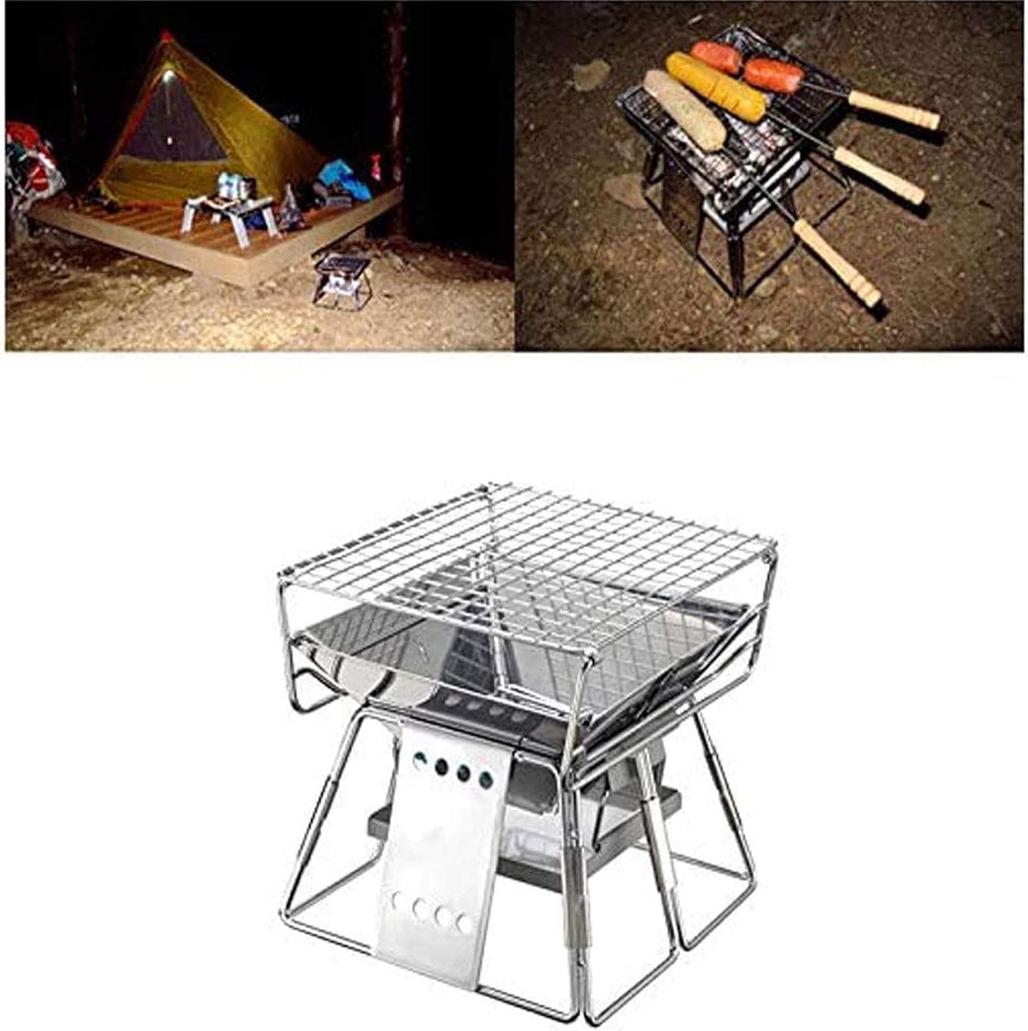 Fire Pits,Portable Fire Pits,Grill Fire Pit,Portable Foldable Stainless Steel BBQ Rack Non-Stick Surface Folding Barbecue Grill Outdoor Camping Picnic Tool