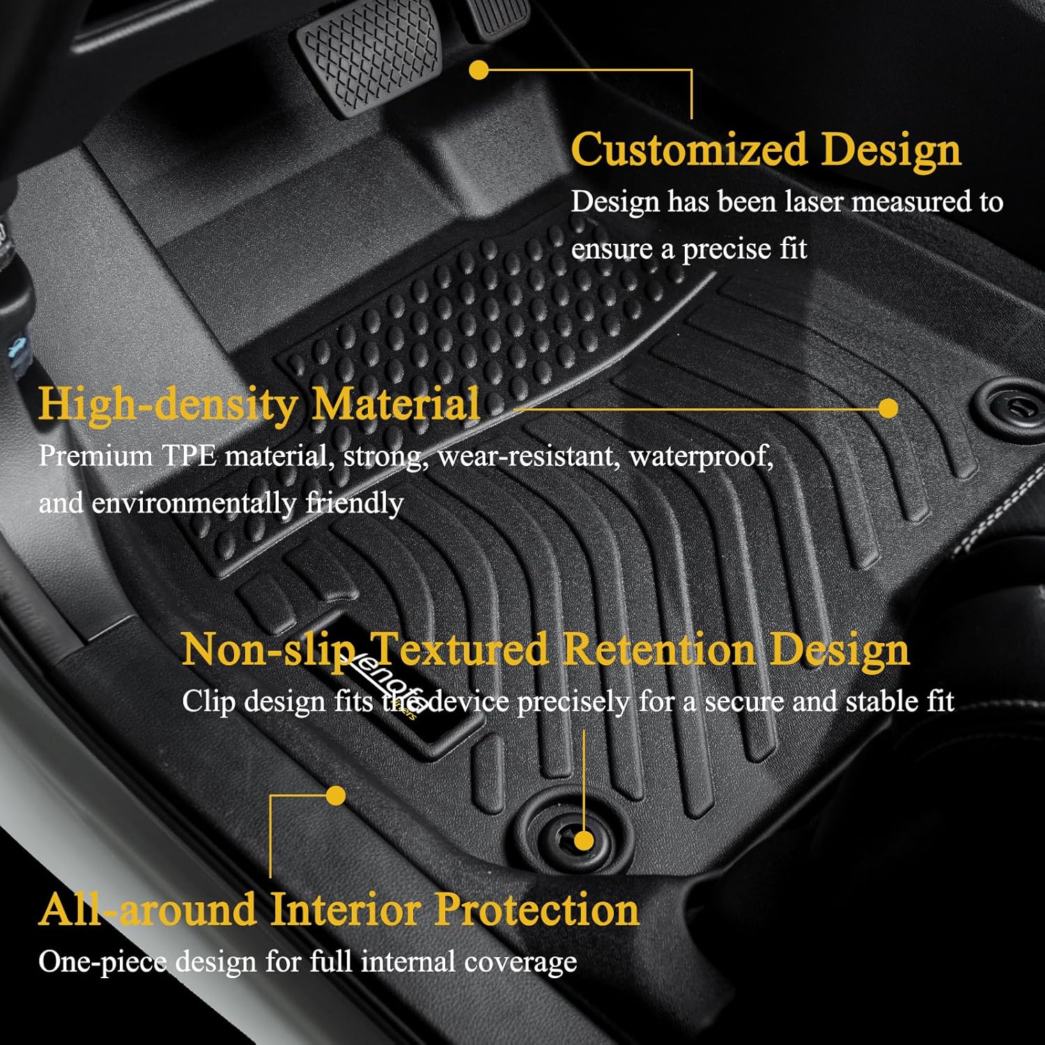 Jenofa-for Cadillac XT4 2019-2025 All Weather Floor Mats Automotive Non-Slip Waterproof Car Mat for 2024 XT4 Accessories (Floor Mats & Rear Seat Back Mats & Cargo Liner)