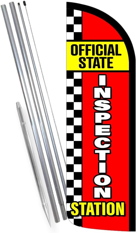 Official State Inspection Station Premium Windless Feather Banner Flag Kit (Flag, Pole, & Ground Mt)