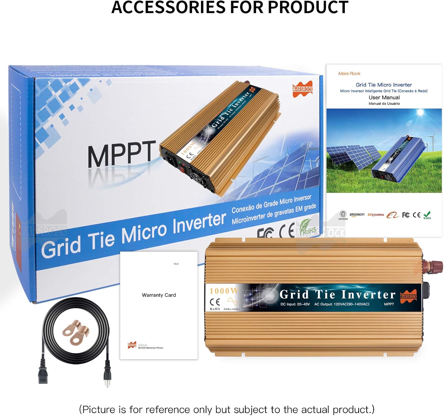 1000W MPPT Pure Sine Wave Grid-Tie Micro Inverter, Converts 10-30V DC to 110V/120V AC, Perfect for Home Solar or Wind Power Systems