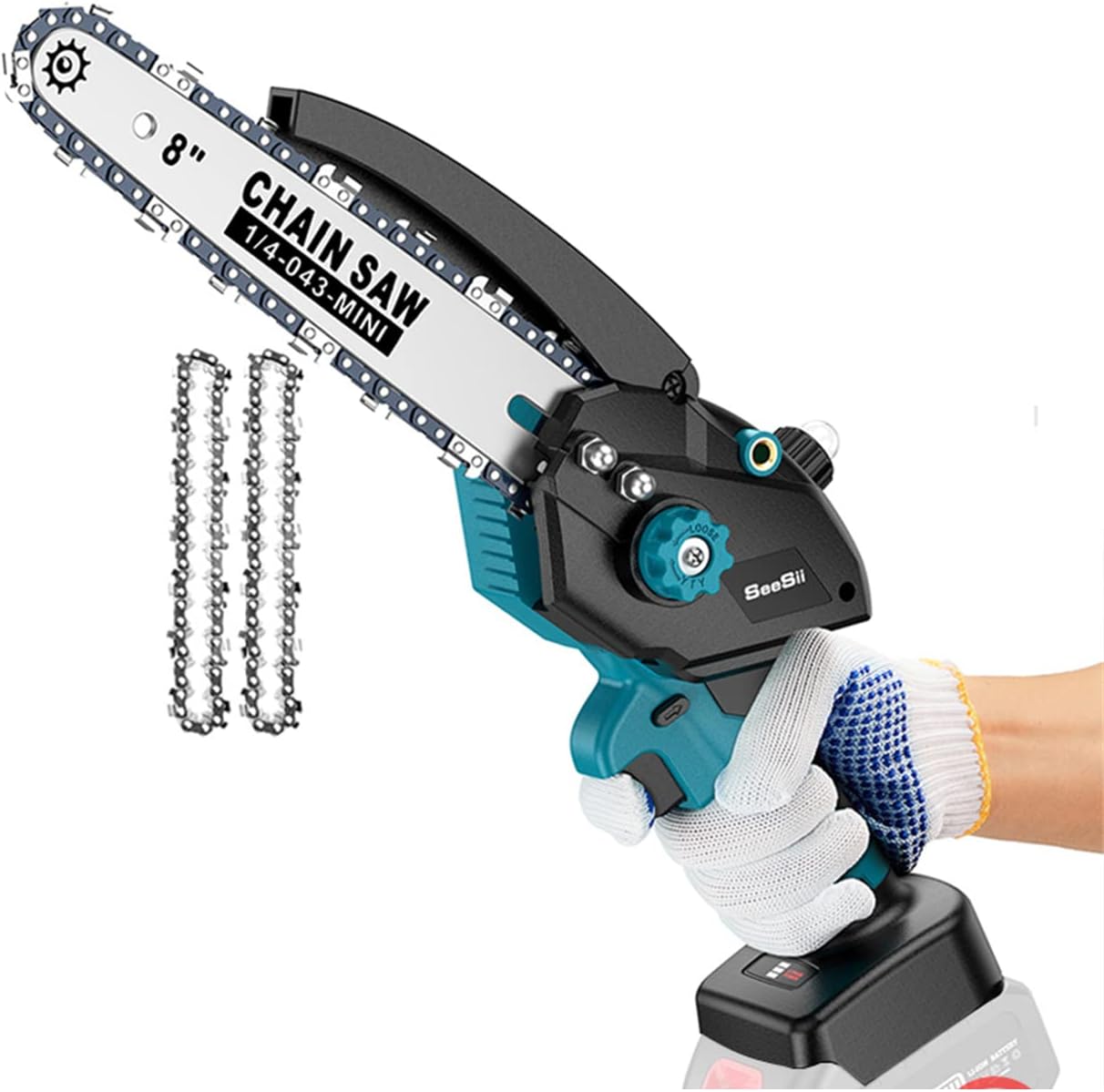 Mini Chainsaw, 8-Inch Battery Powered Cordless Chainsaw, Portable One-Handed Rechargeable Electric Chainsaw for Tree Trimming Branch Wood Cutting,Two batteries