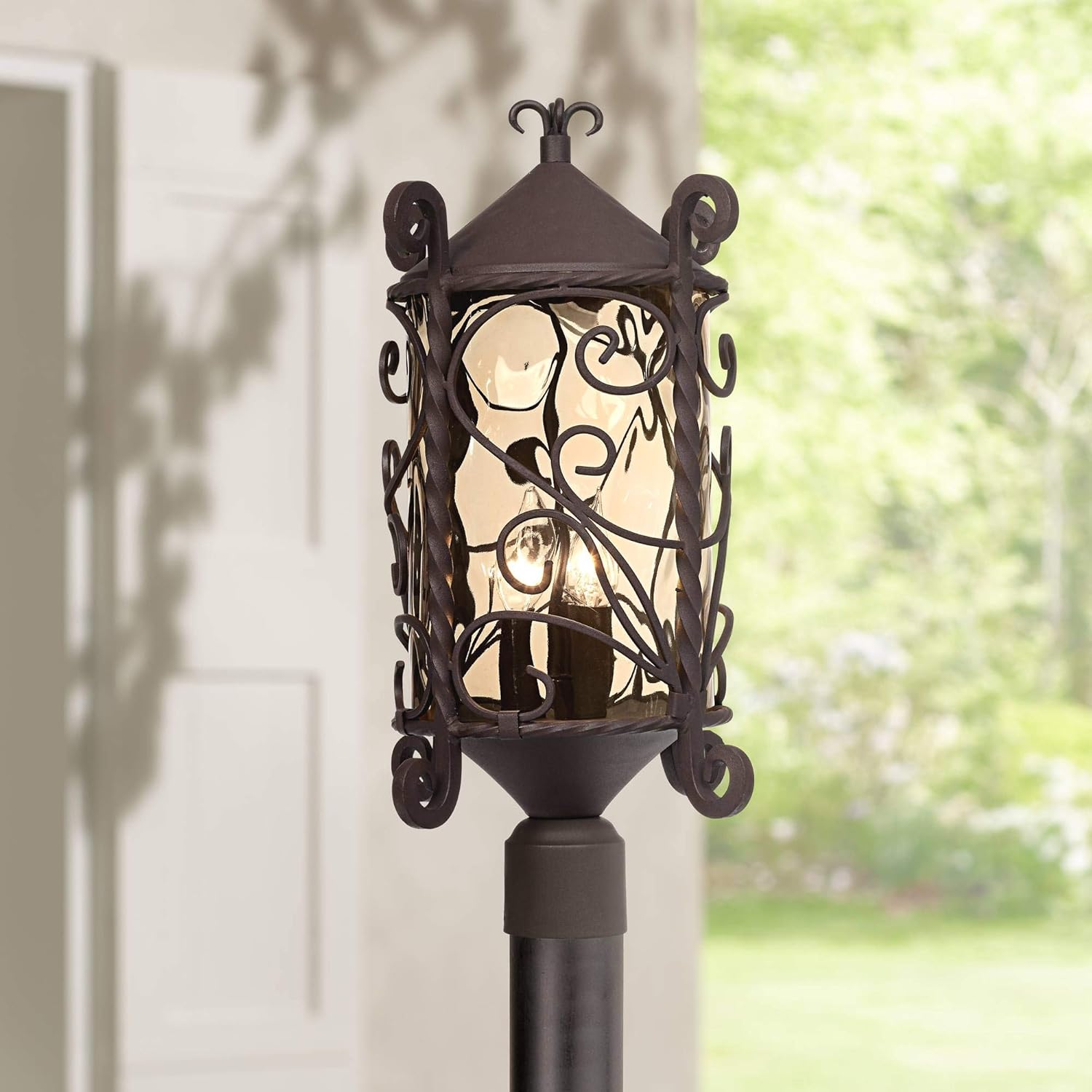 John Timberland Casa Seville Rustic Post Light Fixture Dark Walnut Iron Scroll 23 1/2