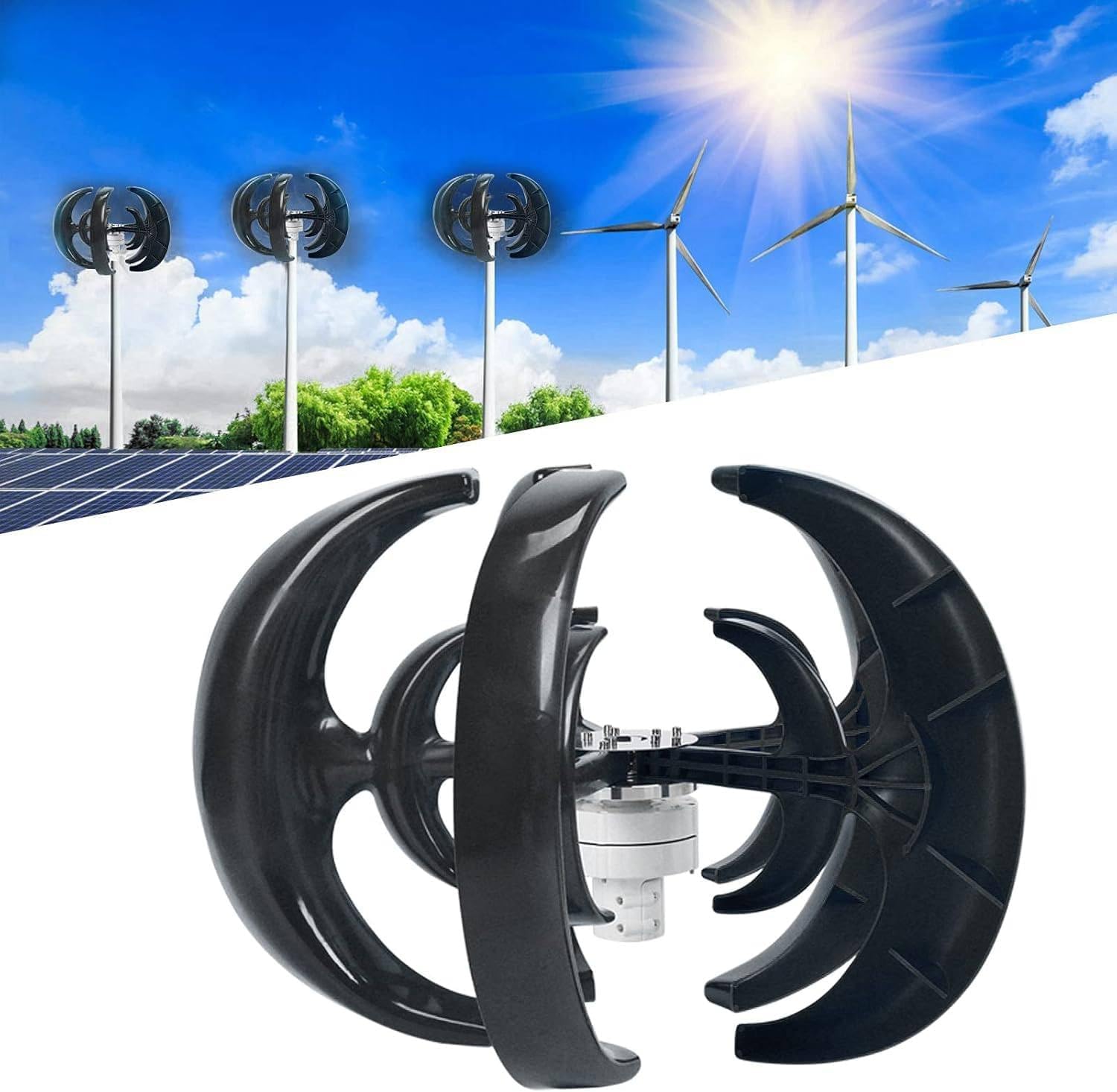 2000W Vertical Wind Turbine Generator Kit - Efficient Home Power Energy System, 12V Wind Energy Producer Equipment, Black, Ideal for Renewable Energy Solutions