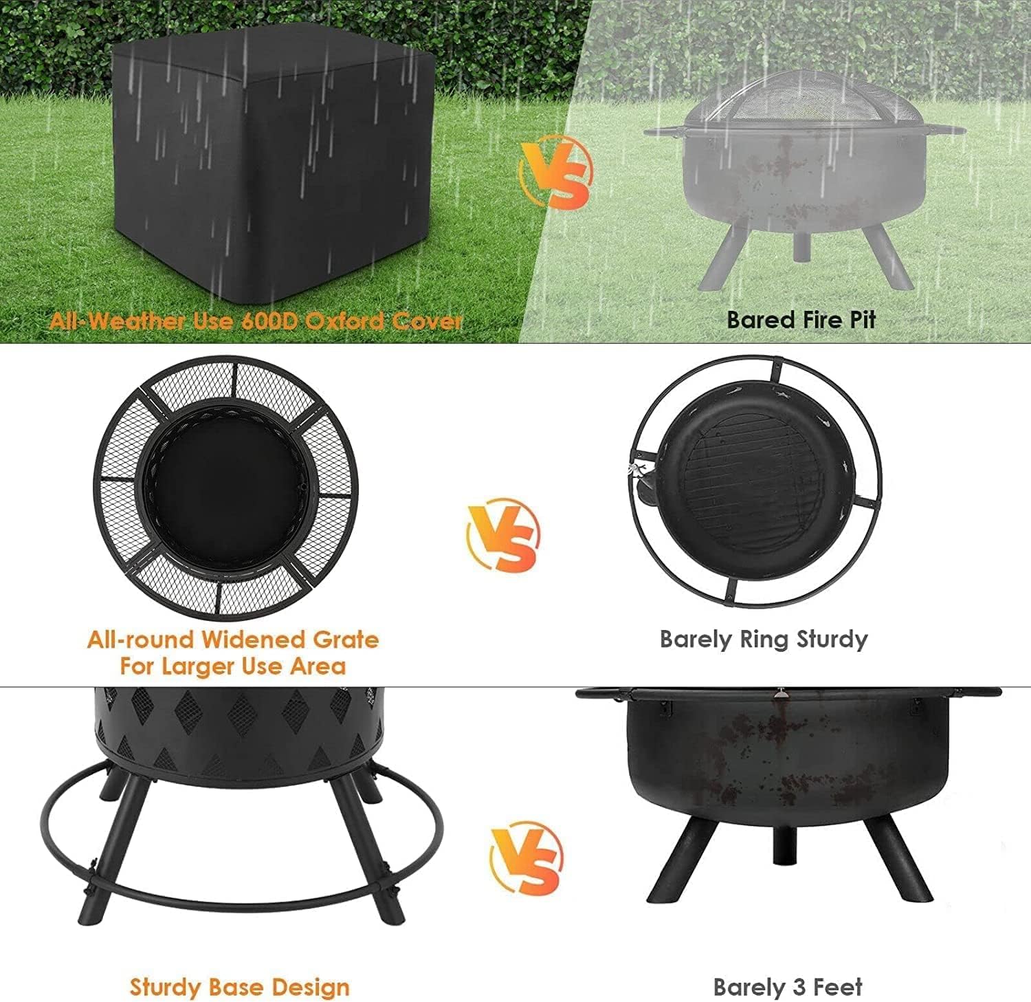 Garden Fire Pit Outdoor Patio BBQ Fire Pit Wood Burning Firepits Metal Firepit Backyard Square Stove Outdoor Fire Pit with Cooking Grill Barbecue Rack