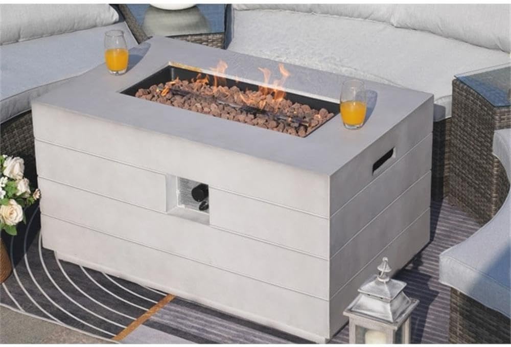 Contemporary Gray Aluminum Patio and Outdoor Rectangle Firepit Table