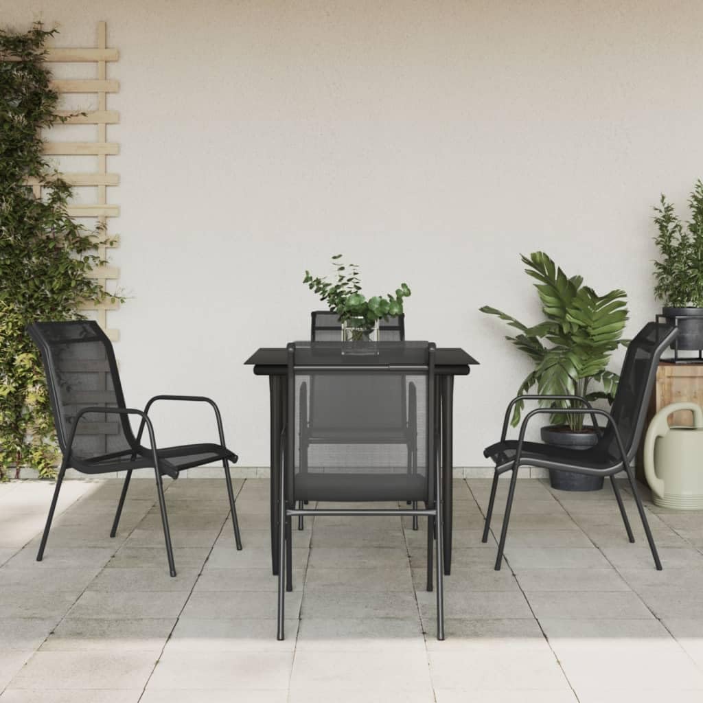 5 Piece Patio Dining Set Black Steel and Textilene,Premium Garden Dining Set with Sturdy Steel Frame and WeatherResistant Seating for Patio and Outdoor Use Furniture Sets for Patio, Lawn & Garden
