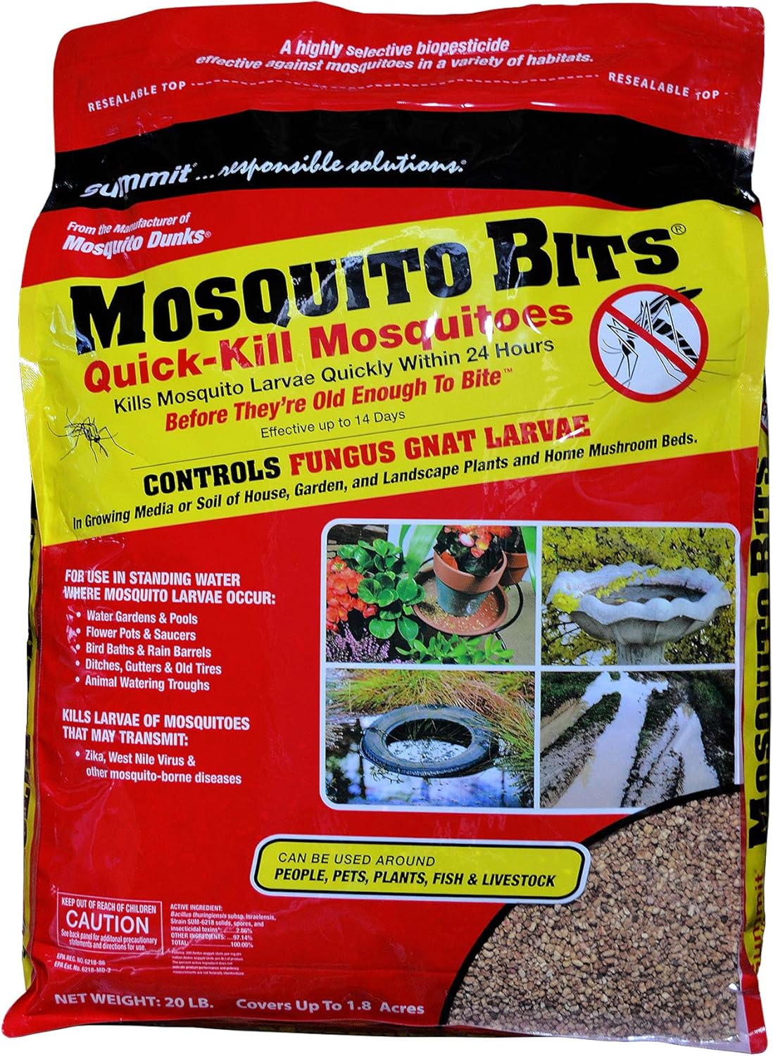 Summit Mosquito Bits, 20 lb, Quick-Kill Biological Control for mosquitos and fungus gnats