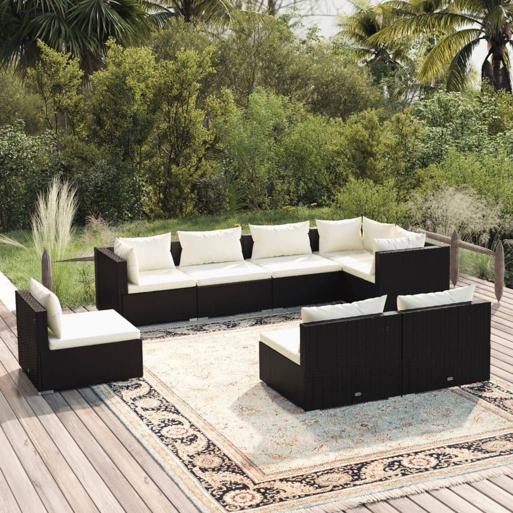 8 Piece Patio Lounge Set with Cushions Poly Rattan Black,Premium Rattan Patio Lounge Set for Unwind and Entertainment Patio Furniture Sets, Outdoor Furniture Sets