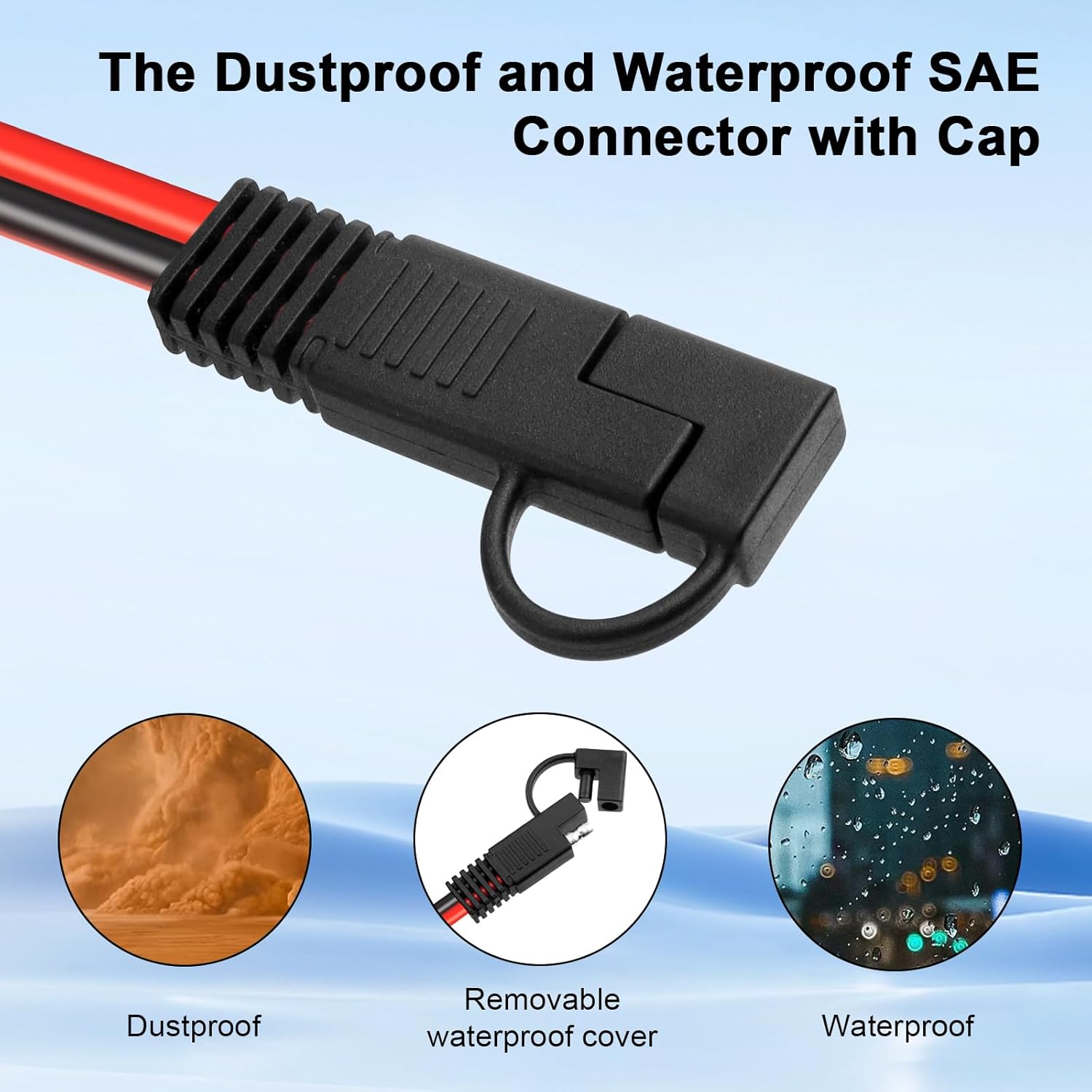 SAE Extension Cable 50FT–SAE to SAE Heavy Duty 10AWG Tinned Copper Wire with SAE Battery Cable Terminal Connectors for Automotive, RV, Marine, and Solar Applications.