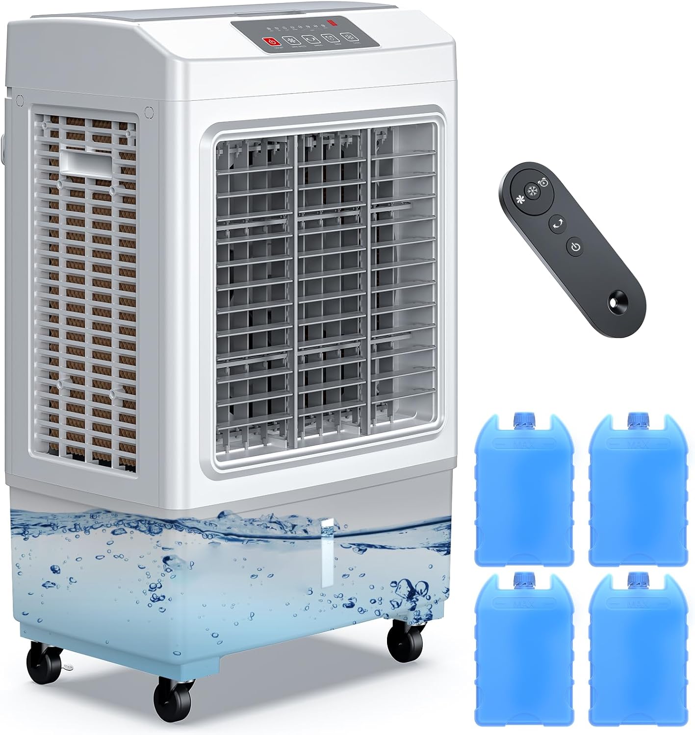 Windowless Swamp Cooler, 3 in 1 Evaporative Portable Air Conditioner with Remote, Large Cooling Fan Ac Unit,3 Speed, 7H Timer, 8 Gal Water Tank, 4 Ice Box for Garage, Patio, Bedroom Home Outdoor