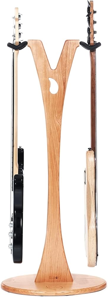 Ruach GS-2 Dual Bass, Acoustic and Electric Wooden Guitar Stand - Cherry