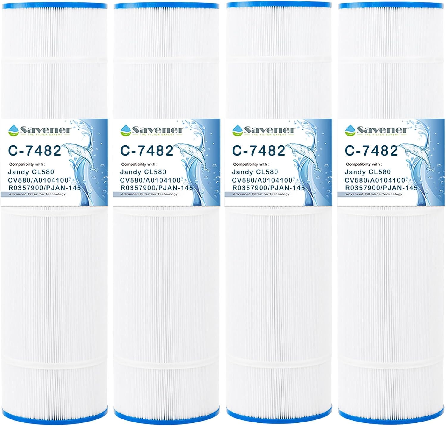 PJAN145 Pool Filter Replaces Jandy CL580, CV580, Unicel C-7482, Ultral-A10, Filbur FC-0820, A0104100, R0357900, Filbur FC-6415, SD-01109, 145 sq.ft Filter Cartridge 4 Pack