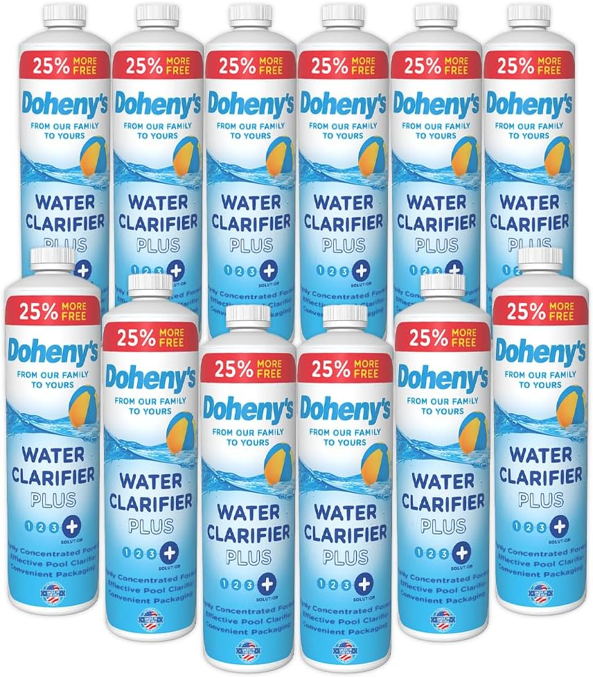 Doheny's Pool Water Clarifier Plus | Proprietary Pro-Grade Formula Helps Filters Trap Small Particles by Binding Them Together | Use for Crystal Clear Pool Water | 12 x 40 Oz. Bottles (480 Oz. Total)