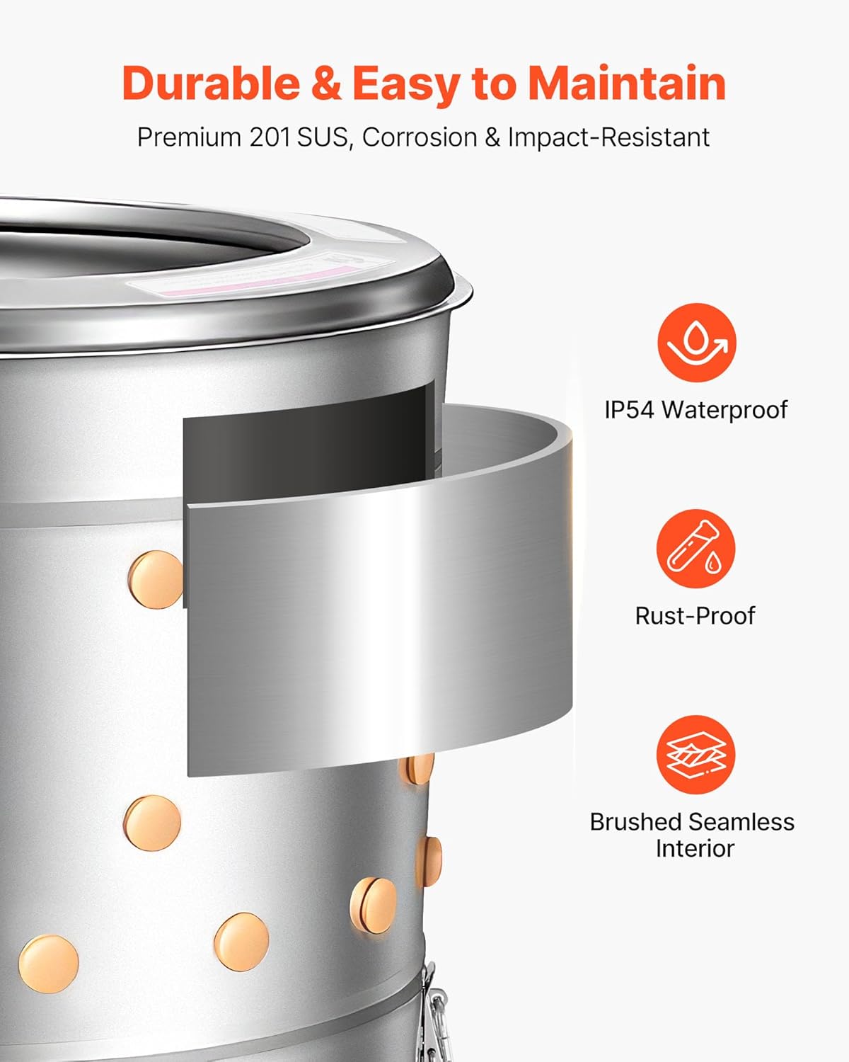 VEVOR Chicken Plucker Machine, 15.7 in Drum, 550W & 275RPM Electric Chicken Plucking Machine with 114 Soft Fingers & Transport Wheels, Stainless Steel Feather Remover for Processing 1-2 Chicks Once