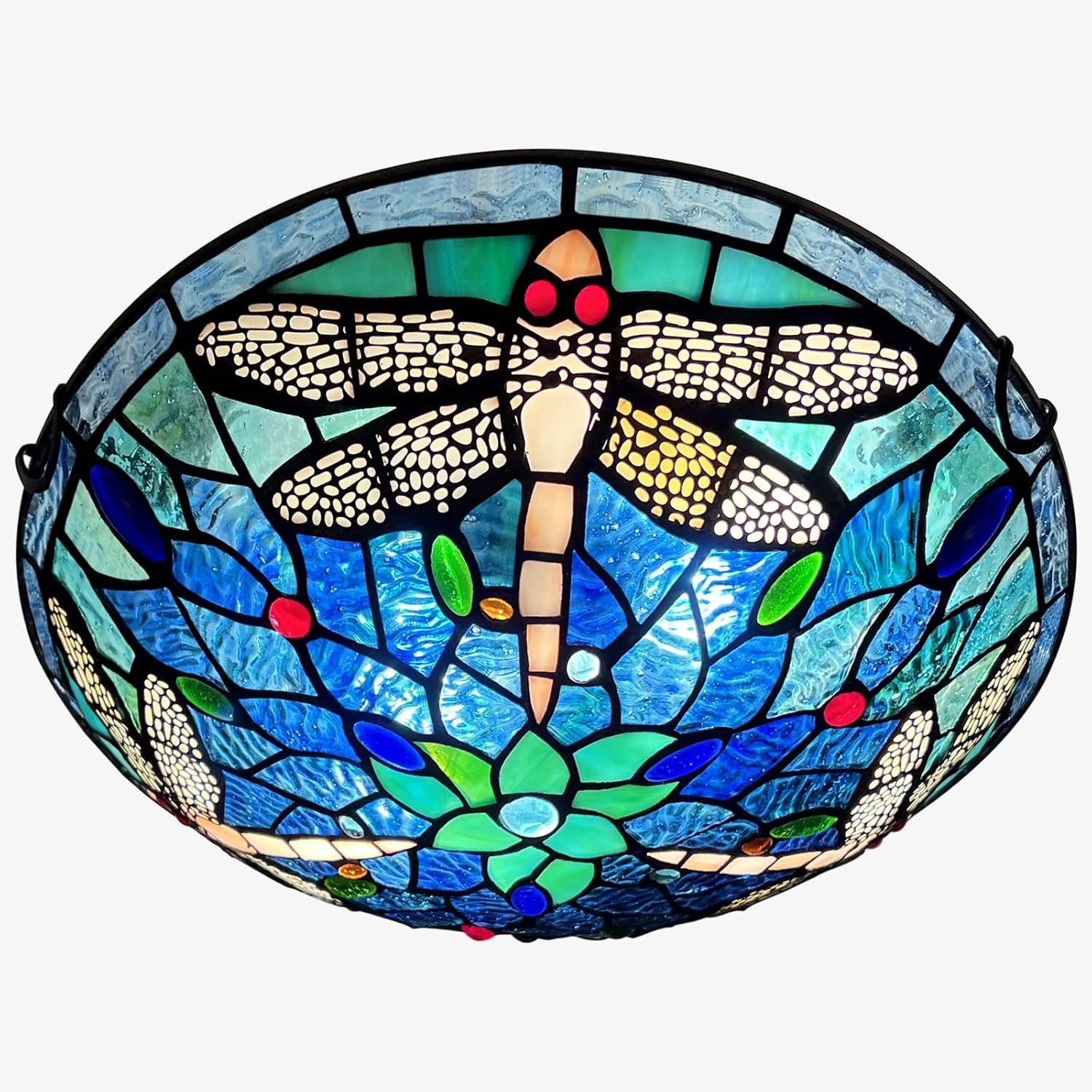 ARTZONE Tiffany Ceiling Lights, Stained Glass Ceiling Light 2-Lights 12 Inch Tiffany Flush Mount Ceiling Light for Bedroom Dining Living Room Entryway Foyer
