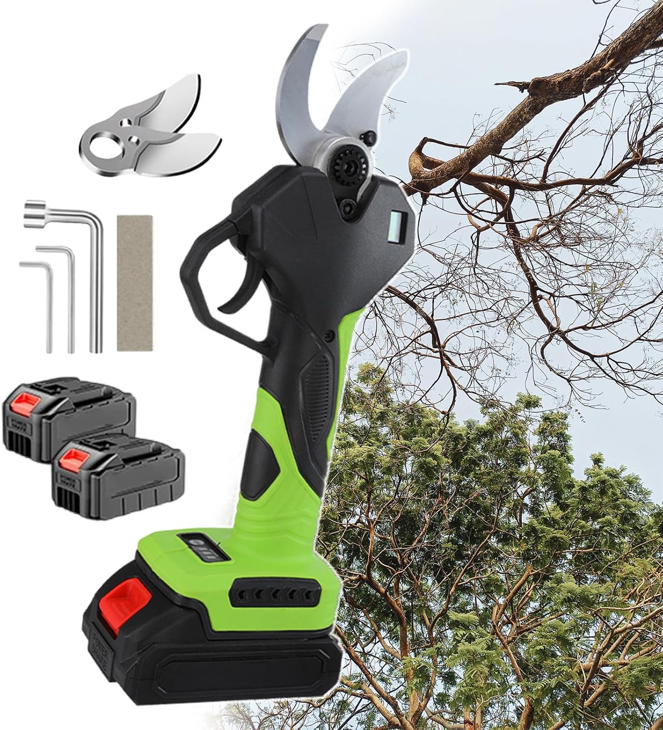 Electric Pruning Shears, 980 W Professional Cordless Power Pruner, with Digital Display, Max 35 Mm Cutting Diameter, for Shrubs, Fruit Trees, Flower Beds