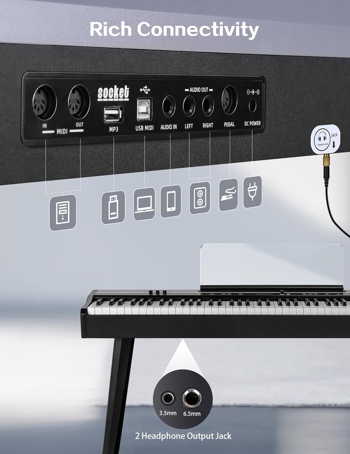 88 Key Weighted Keyboard Digital Piano Electric Keyboard USB-MIDI Connecting Electric Piano Digital Piano Triple Pedal Comes with Headphones 128 Tones for Beginners Adults (D5 2)